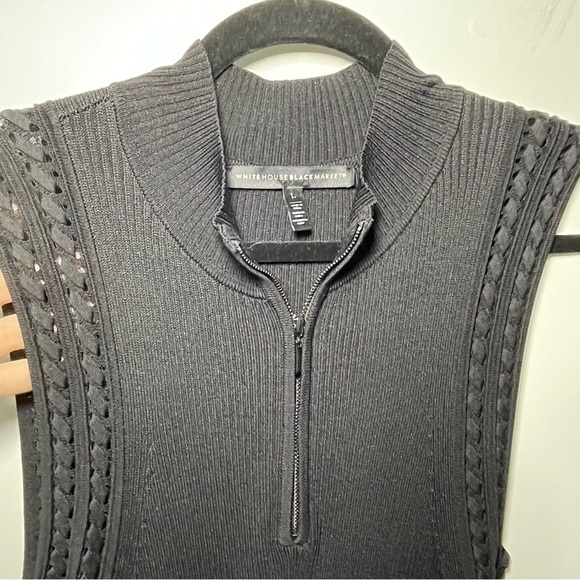 White House Black Market women Black Sleeveless Knit Midi Dress Size L Zip Neck - Picture 3 of 10